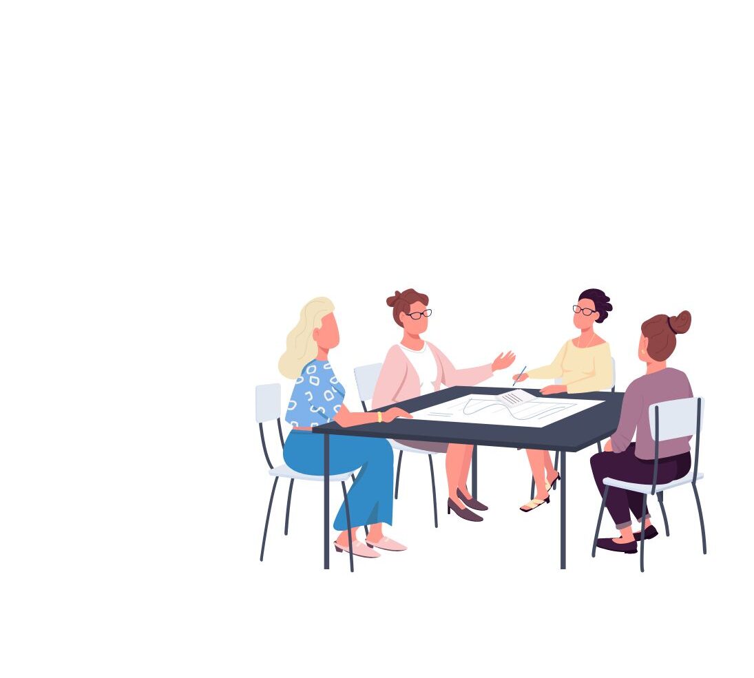 A group of professional people talking around a table