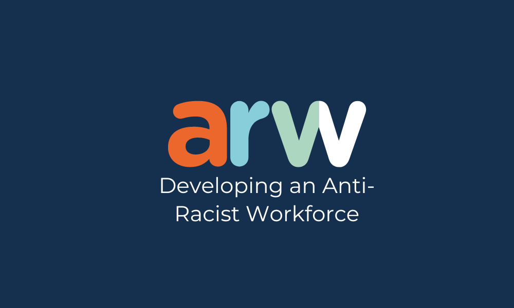 Developing an Anti Racist Workforce Logo in orange blue and white